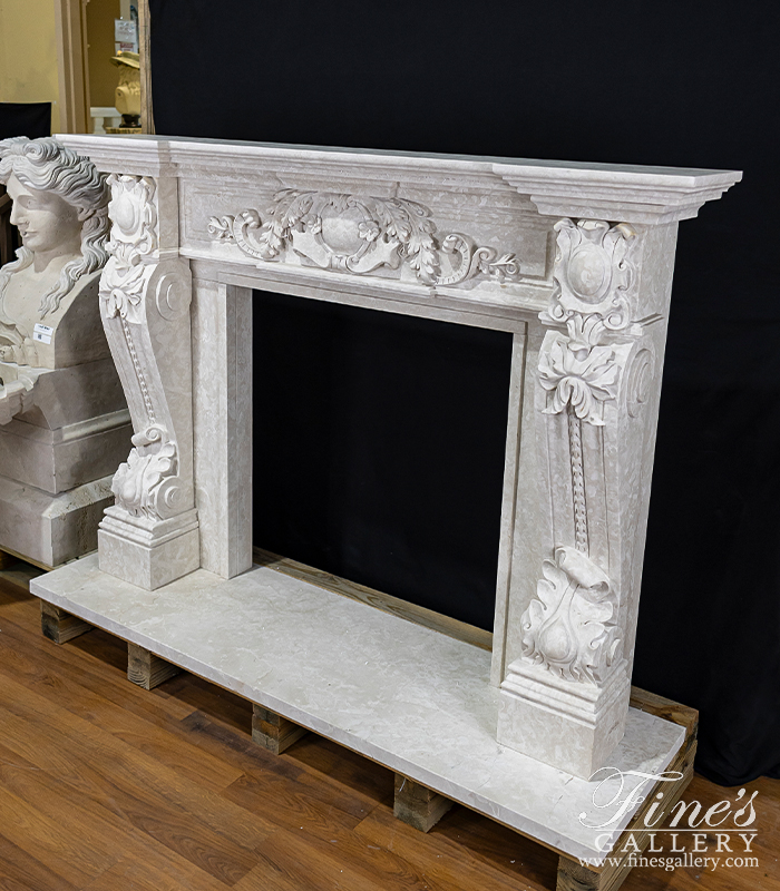 Marble Fireplaces  - Luxurious Italian Style Mantel In Botticino Fiorito Marble - MFP-2135